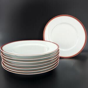 Raynaud Limoges Ceralene Diplomat Dinner Plate Red White Gold 10.75" Set 8 FLAW